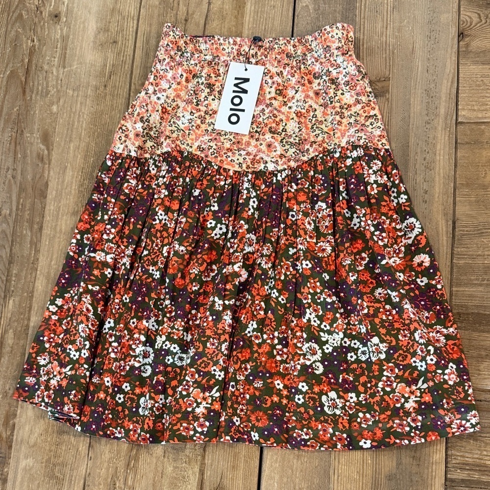 Molo A-Line Skirt - Blossom Meadow Red and Orange Floral